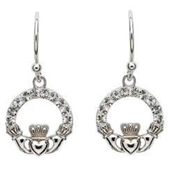 White Swarovski Crystal Claddagh Drop Earrings