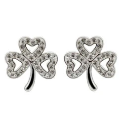 White Swarovski Crystal Shamrock Stud Earrings