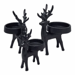 Iron Matte Black Reindeer Candle Holder 3 Piece Set