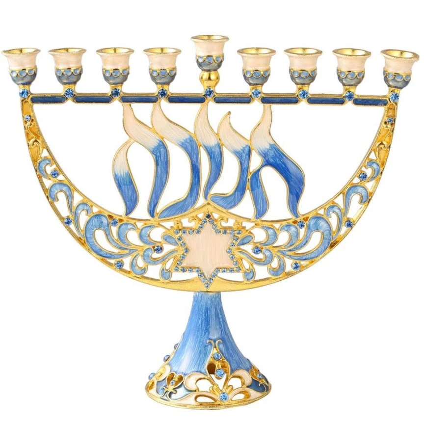 Matashi Hand-Painted Enamel Menorah Candelabra 3 Matashi Hand-Painted Enamel Menorah Candelabra