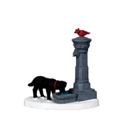 Lemax Water Fountain With A Puppy Taking A Drink