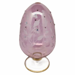 Pink Glass Egg With Floral Design