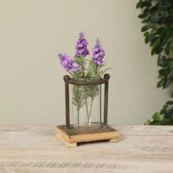 Rustic Industrial Wood - Metal - Glass Vase - 6 Inch