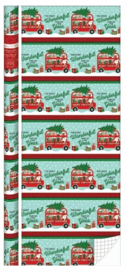 Kids Roll Wrap - 30" X 168" - Santa Bus