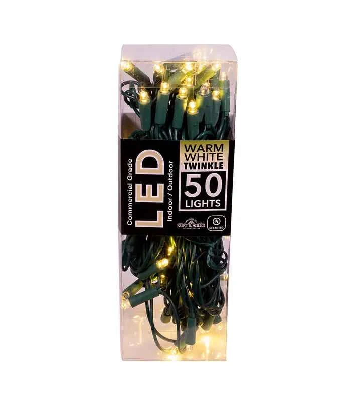 Kurt Adler 50-Light 5mm Warm White Twinkle LED Green Wire Light Set 3 Kurt Adler 50-Light 5mm Warm White Twinkle LED Green Wire Light Set