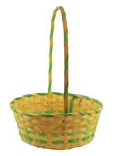 Large Bamboo Easter Basket With Wrapped Handle - Yellow
