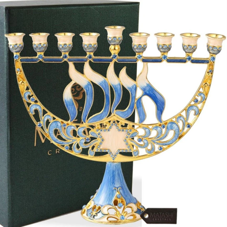 Matashi Hand-Painted Enamel Menorah Candelabra 4 Matashi Hand-Painted Enamel Menorah Candelabra - Image 2