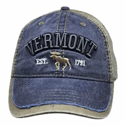 2 Tone Embroidered Hat - Vermont 1791 Moose - Sage And Navy