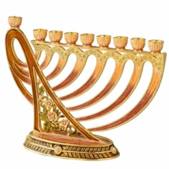 Matashi Hand-Painted Enamel Red Menorah Candelabra