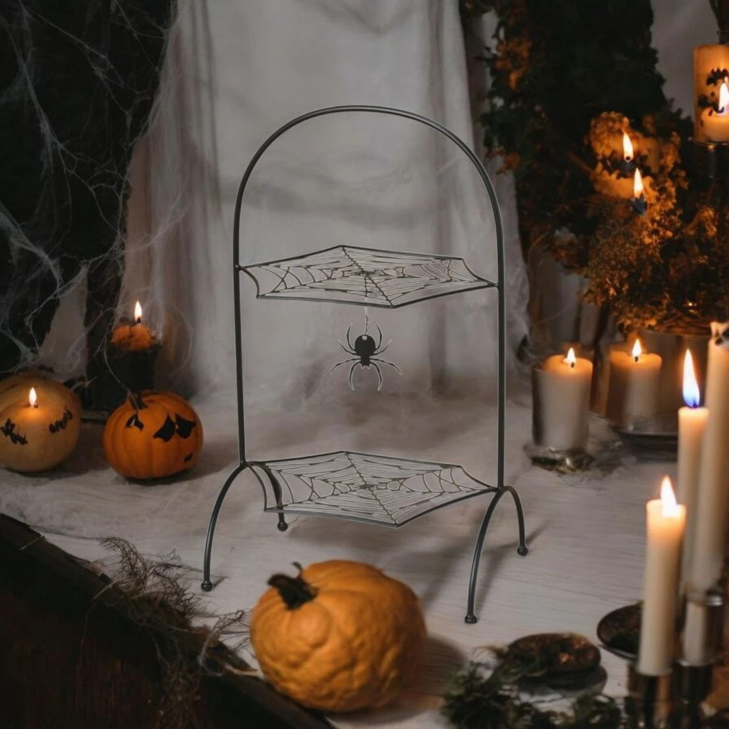 Metal Spiderweb 2-Tier Serving Tray - 20 Inches Tall 4 Metal Spiderweb 2-Tier Serving Tray - 20 Inches Tall - Image 2