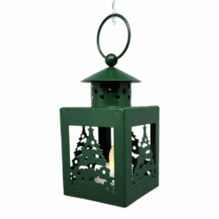 B/O Lighted Metal Holiday Lantern With LED Tealight - Green