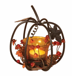 Metal Pumpkin With Glass Candle Holder