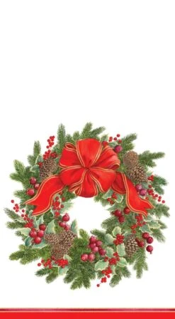 Caspari Evergreen Wreath (White) - Guest Towel