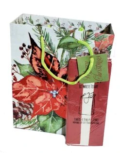 Traditional Gift Bag With Matching Tissue - Medium - Foil Poinsettia