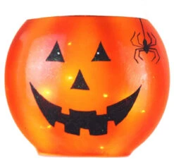 Oval Lighted Jack-o-Lantern Vase - 7 X 4 X 6.5 - 5 Teeth