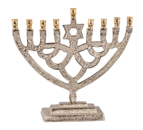 Ornate Nickel Finish Menorah 4 Ornate Nickel Finish Menorah - Image 2
