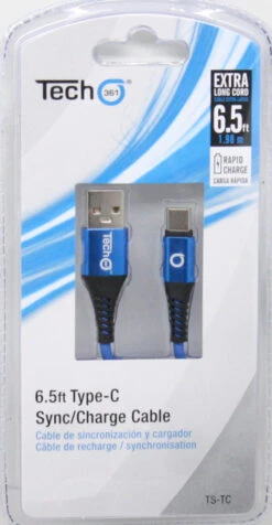 USB Type C 6.5 Foot Sync/Charge Cable - Blue