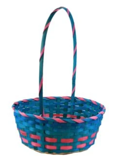 Large Bamboo Easter Basket With Wrapped Handle - Blue