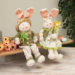 Springtime Fabric Sitting Bunny Figure - Boy -Christmas Decoration Store wqgq2qojskdeojcd8unx