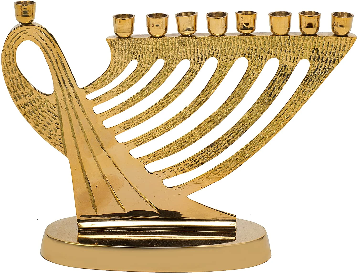 Brass Menorah - Textured Harp 3 Brass Menorah - Textured Harp