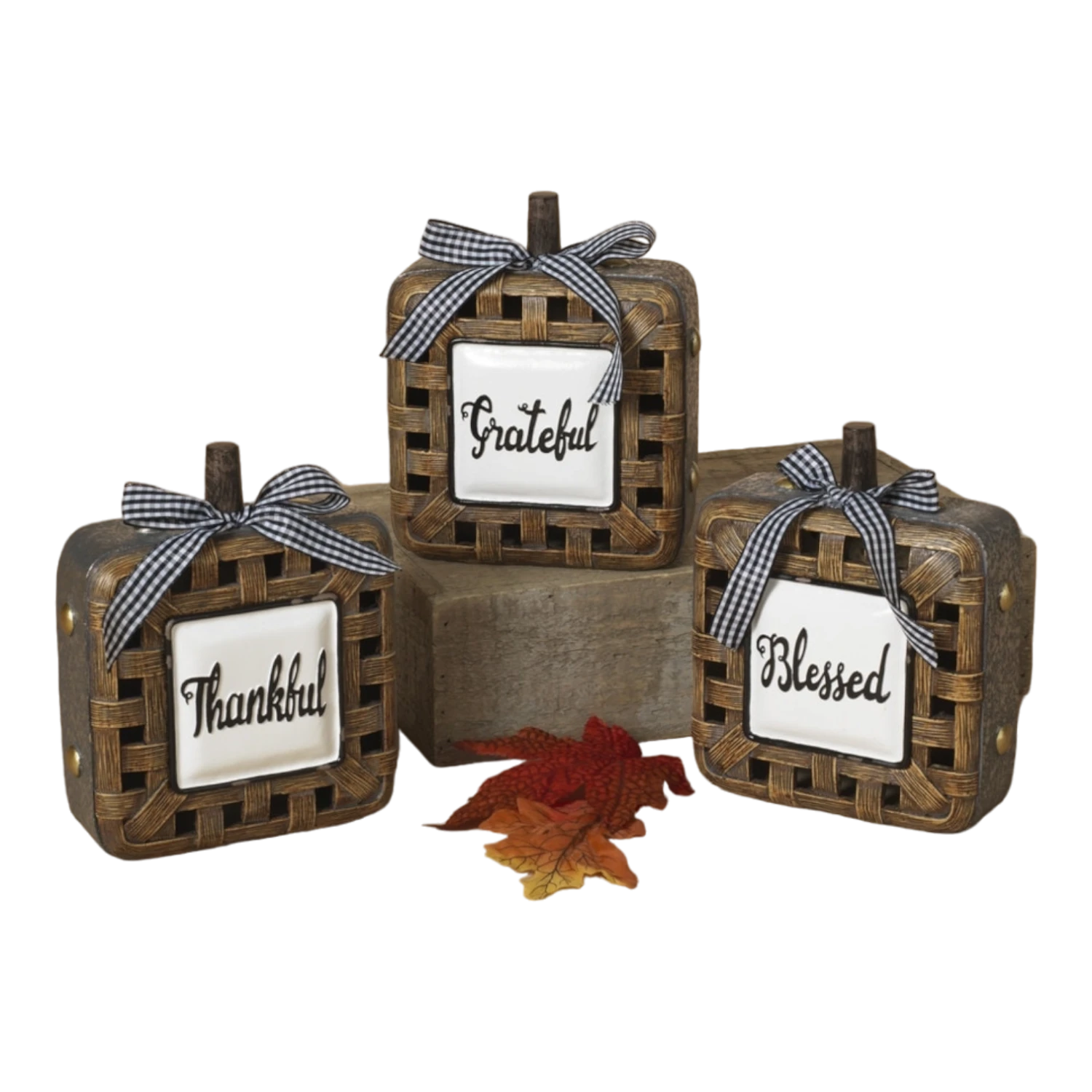 Resin Woven Basket Look Square Pumpkin - 3 Resin Woven Basket Look Square Pumpkin -