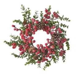 Iced Mixed Berry And Pinecone Mini Wreath-Candle Ring