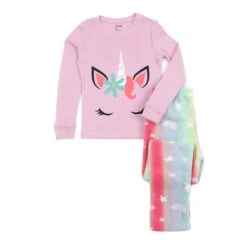 Kids Cotton Top & Fleece Pants Rainbow Stars Pajamas