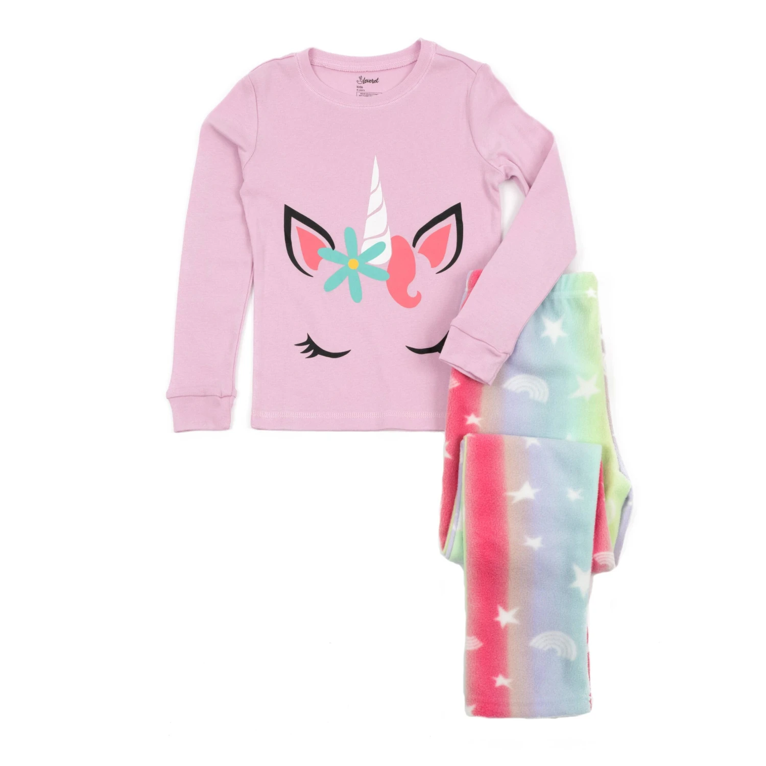 Kids Cotton Top & Fleece Pants Rainbow Stars Pajamas 3 Kids Cotton Top & Fleece Pants Rainbow Stars Pajamas