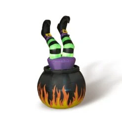Spooky Lighted Animated Inflatable Halloween Witch In Cauldron - 5 Feet Tall