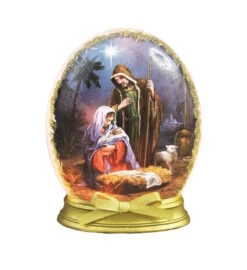 Lighted Glass Nativity Orb - 4.5 X 2 X 5.5